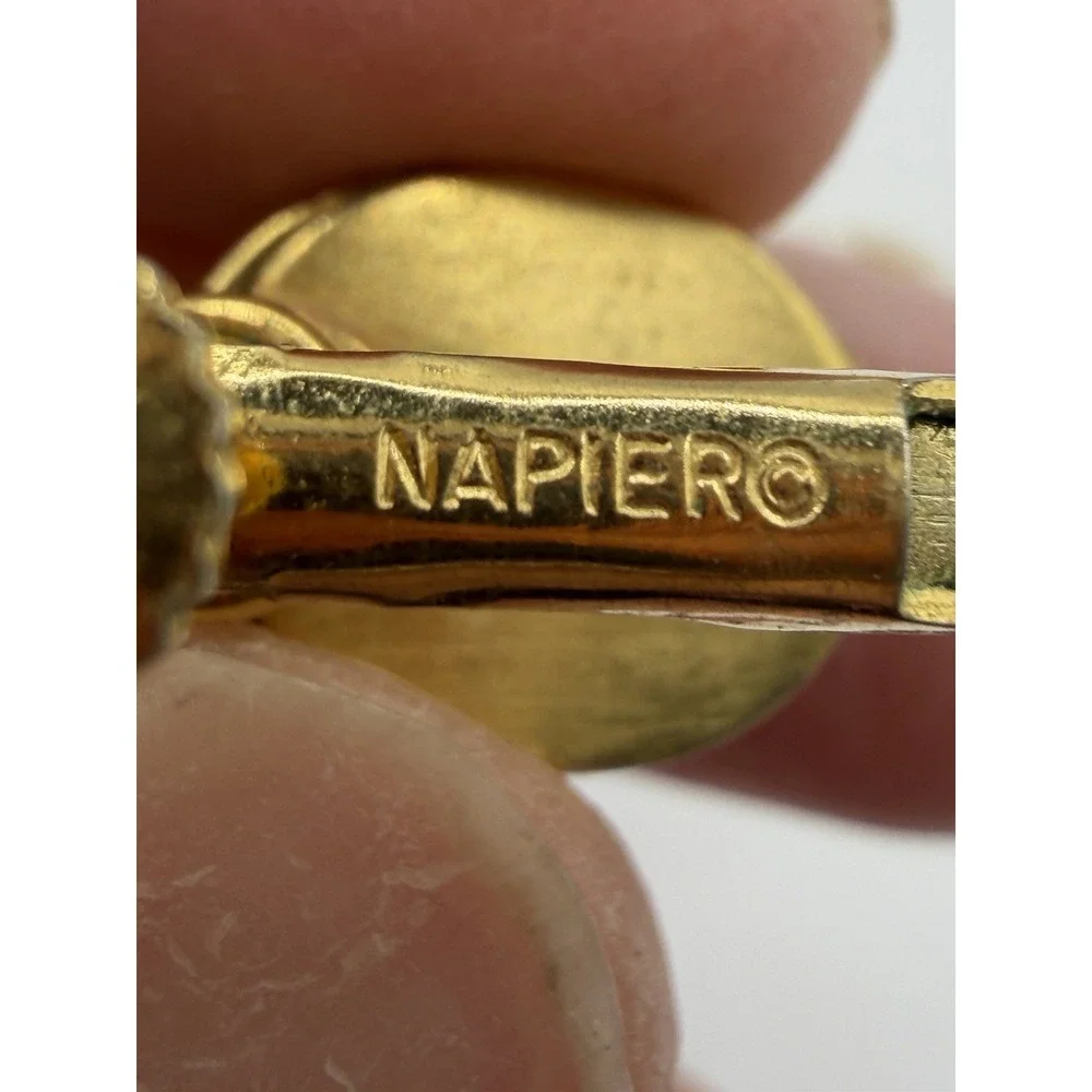 Vintage Napier Gold‎ Tone Armadillo / Pill Bug Textured Earrings Clip/Screw Back